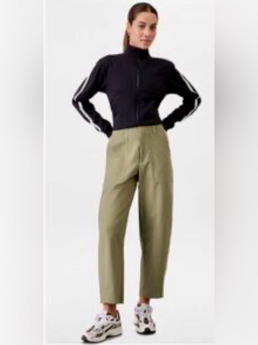 Athleta Skyline High Rise Barrel Leg Pant in Olive Branch Green